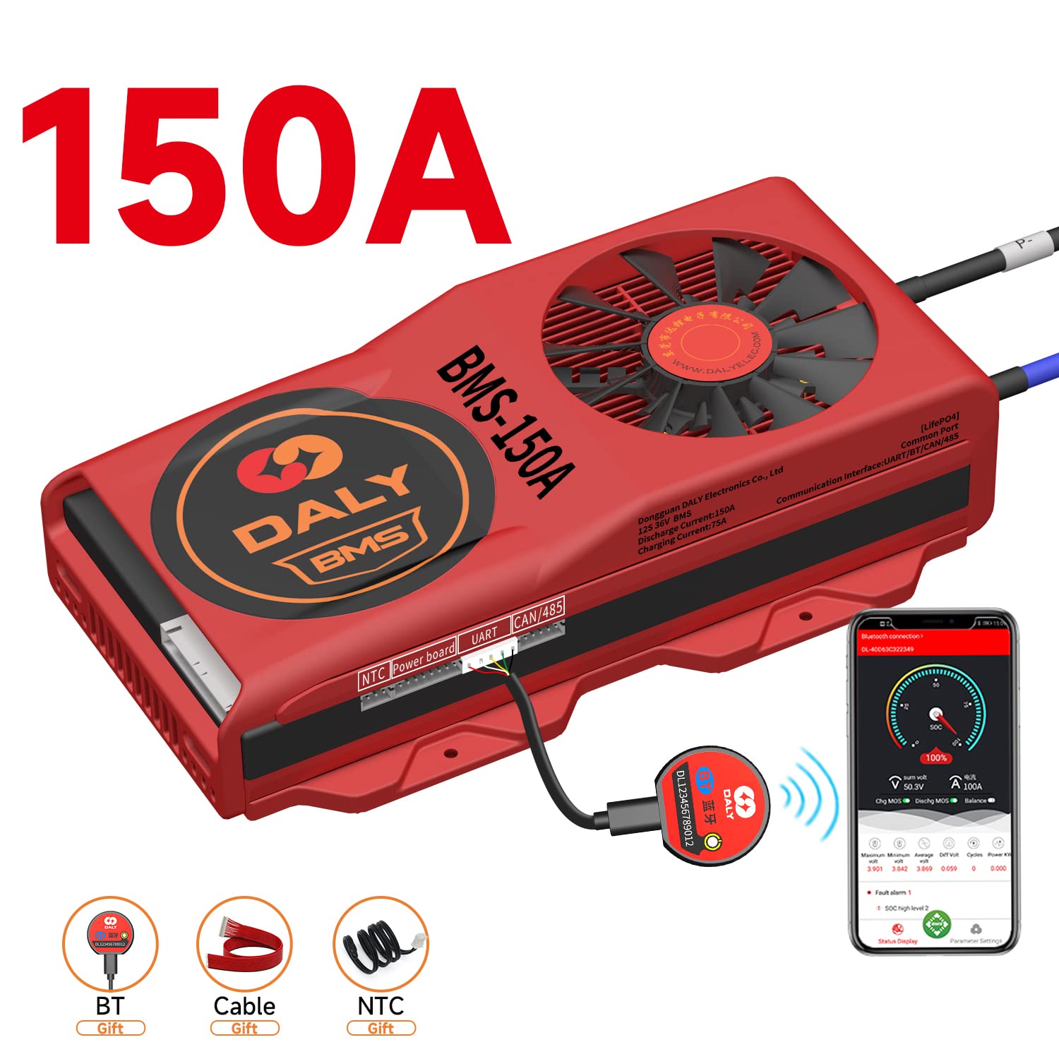 Amazon.com: DALY Smart BMS LiFePo4 12S 36V 150A PCB Battery